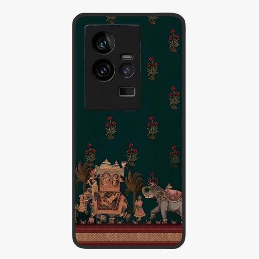 Macmerise Glass Case showing flat back view with stylish modern artwork and glossy glass finish.