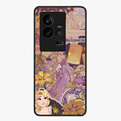 Magical Tangled Dream Glass Case showing flat back view with dreamy tangled artwork and glossy glass finish.
