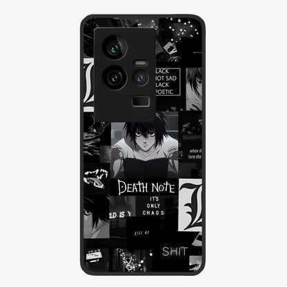 Midnight Chaos Mind Glass Case showing flat back view with abstract dark themed artwork and glossy glass finish.