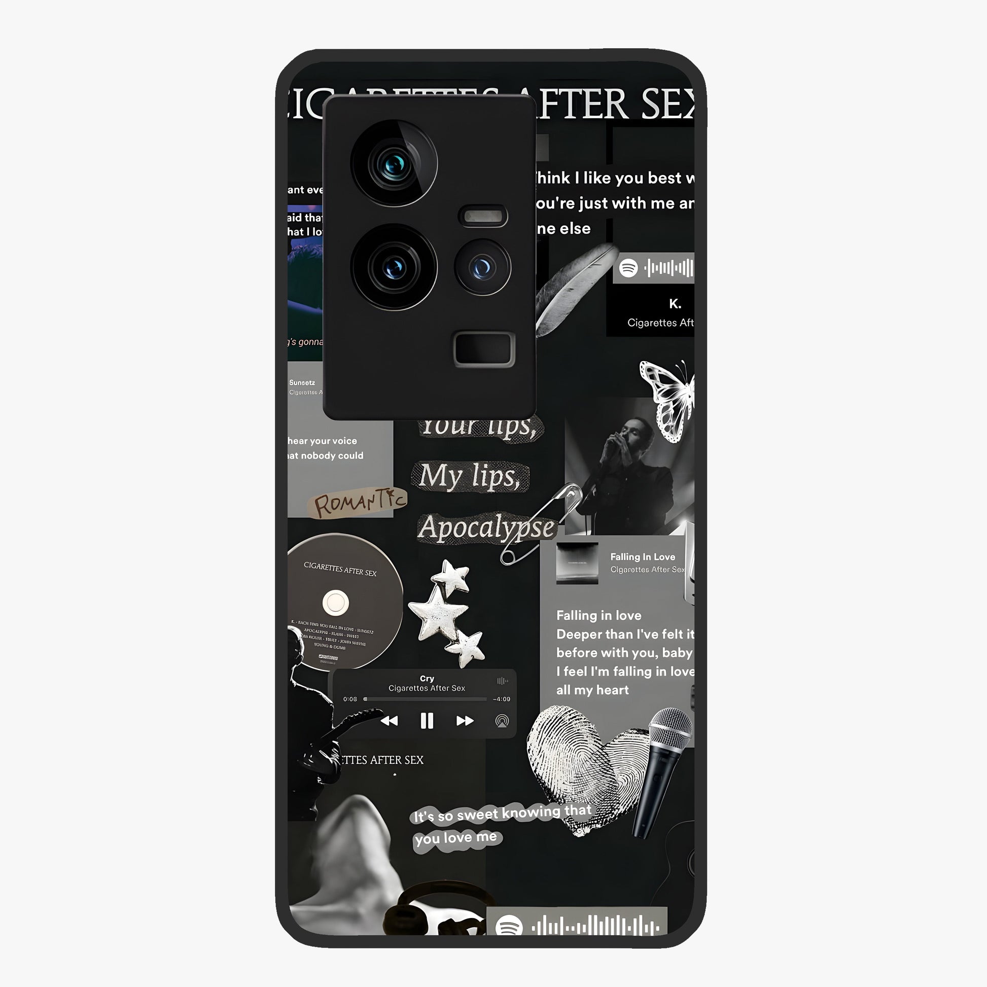 Midnight Love Echo Glass Case showing flat back view with romantic midnight themed artwork and glossy glass finish.