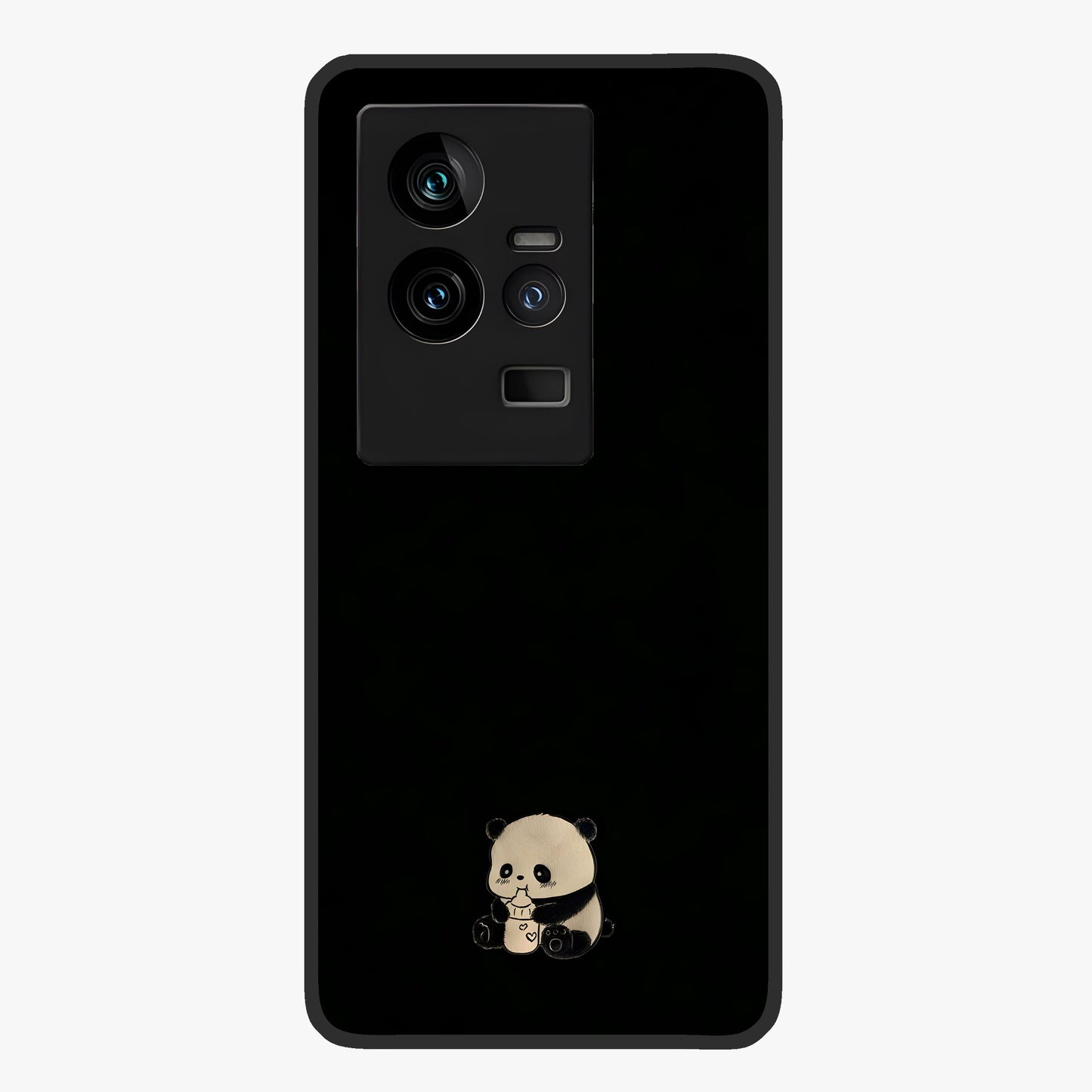 Midnight Panda Love Glass Case showing flat back view with cute panda themed artwork and glossy glass finish.
