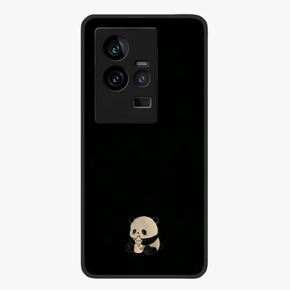 Midnight Panda Love Glass Case showing flat back view with cute panda themed artwork and glossy glass finish.