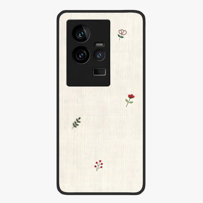 Minimal Petal Whispers Glass Case showing flat back view with soft minimal floral artwork and glossy glass finish.