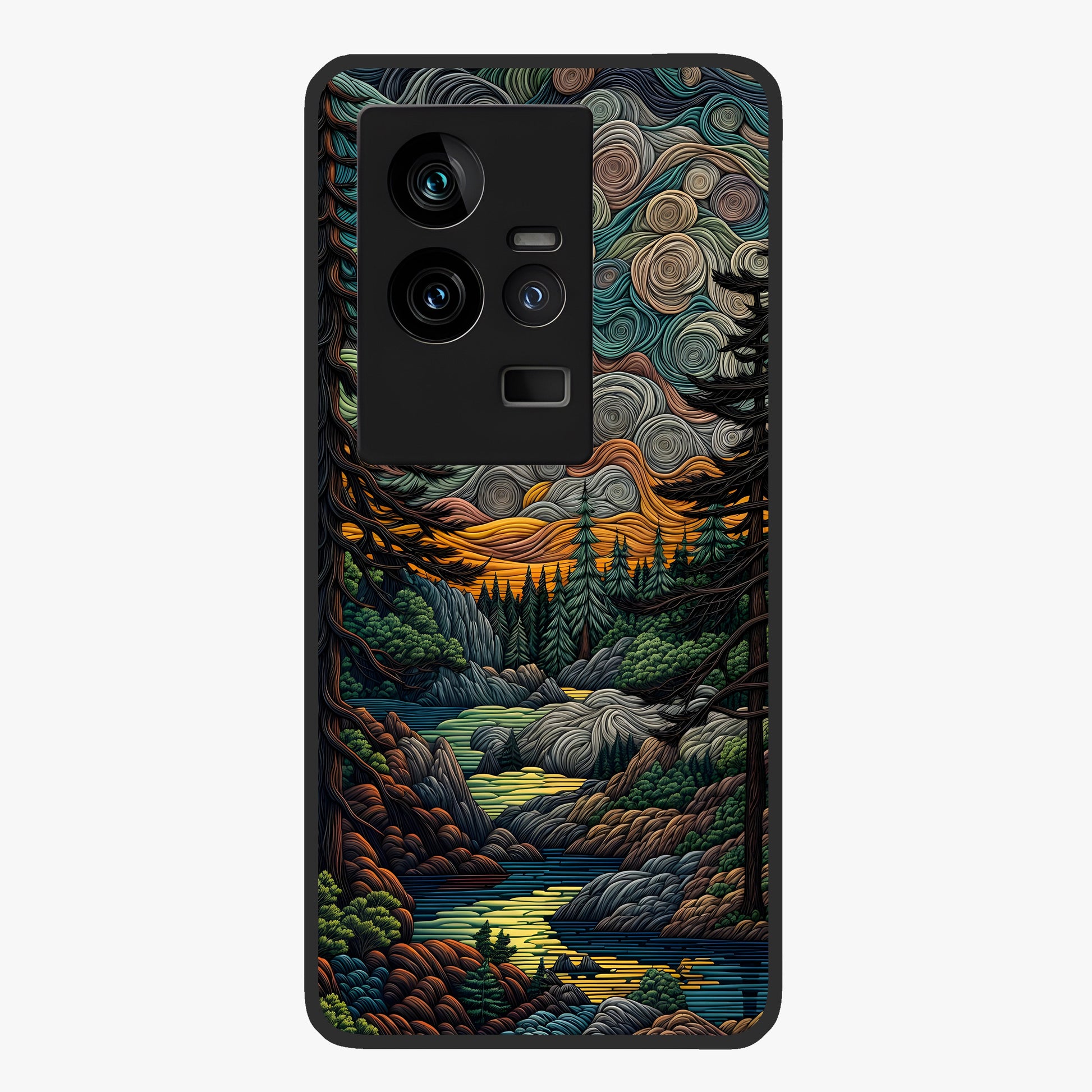 Moonlight Forest Dream Glass Case showing flat back view with mystical forest moonlight artwork and glossy glass finish.