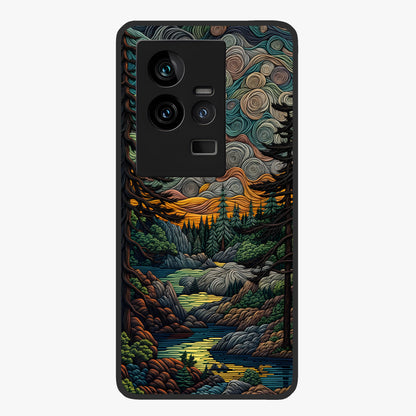 Moonlight Forest Dream Glass Case showing flat back view with mystical forest moonlight artwork and glossy glass finish.