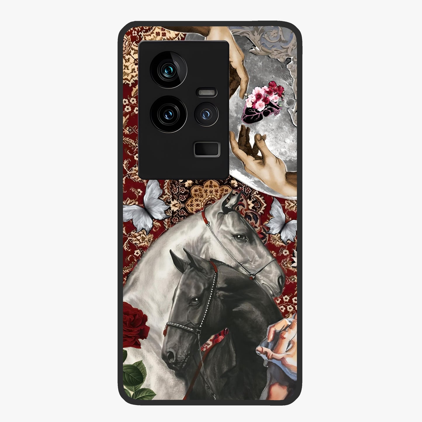 Moonlit Royal Stallion Glass Case showing flat back view with majestic horse under moonlight artwork and glossy glass finish.