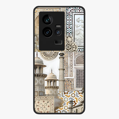 Mughal Marble Legacy Glass Case showing flat back view with intricate Mughal inspired marble pattern and glossy glass finish.