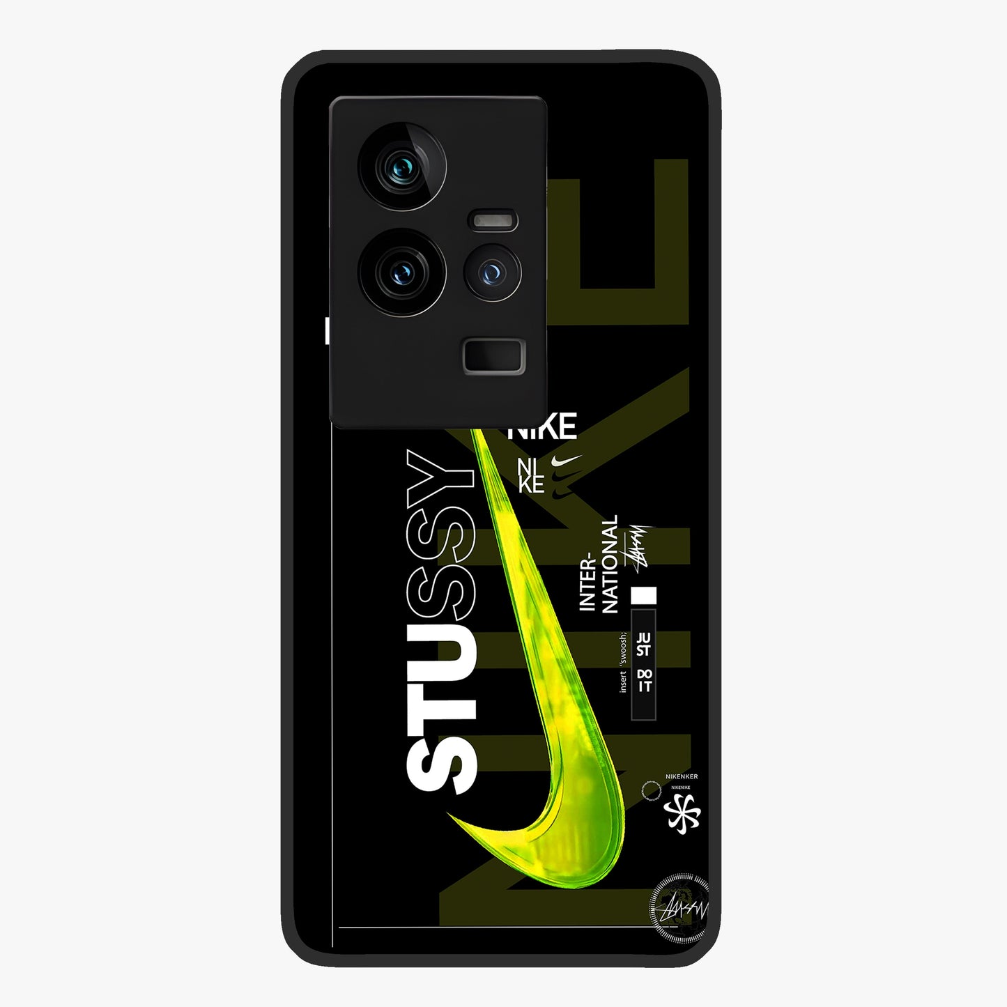 Neon Street Edition Glass Case showing flat back view with neon street style artwork and glossy glass finish.