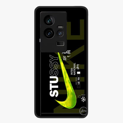 Neon Street Edition Glass Case showing flat back view with neon street style artwork and glossy glass finish.