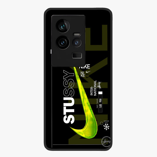 Neon Street Edition Glass Case showing flat back view with neon street style artwork and glossy glass finish.