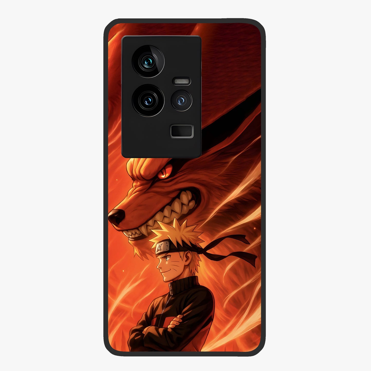 Nine Tails Legacy Glass Case showing flat back view with powerful nine-tailed fox inspired artwork and glossy glass finish.