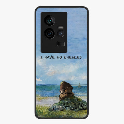 Peace Beyond War Glass Case showing flat back view with symbolic peace themed artwork and glossy glass finish.