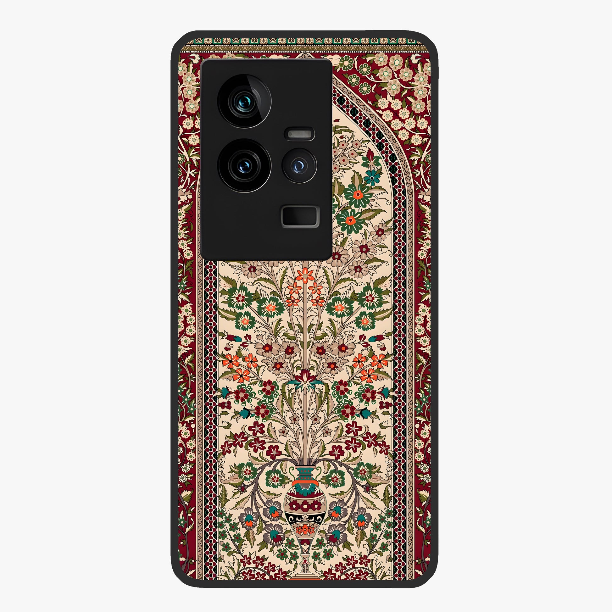 Persian Inspired Glass Case showing flat back view with ornate Persian style pattern artwork and glossy glass finish.