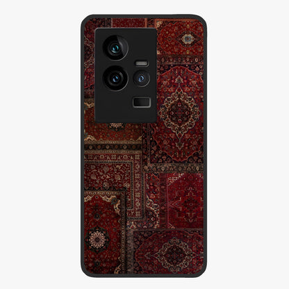 Persian Velvet Tale Glass Case showing flat back view with luxurious Persian velvet pattern artwork and glossy glass finish.