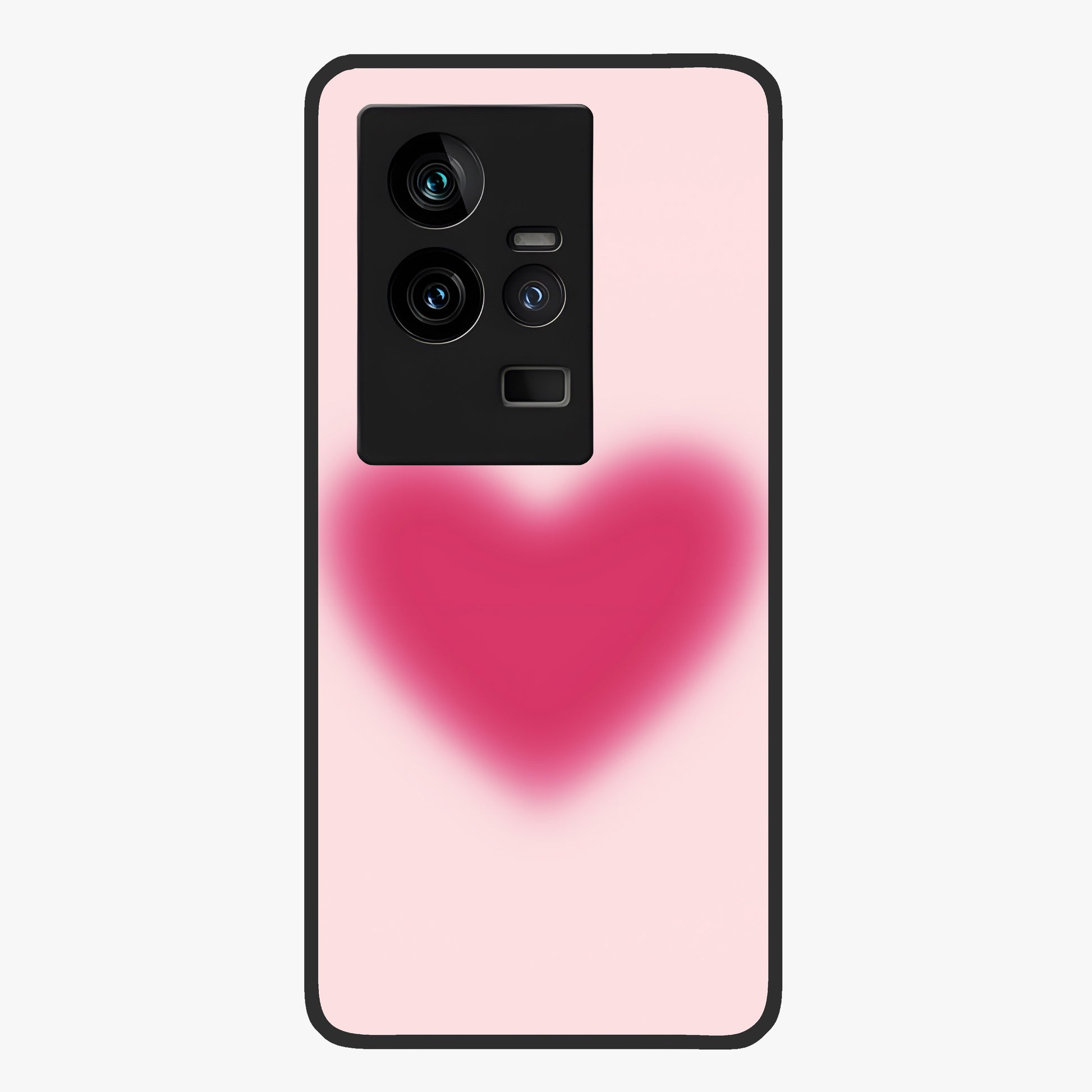 Pink Aura Heart Glass Case showing flat back view with glowing heart artwork and glossy glass finish.