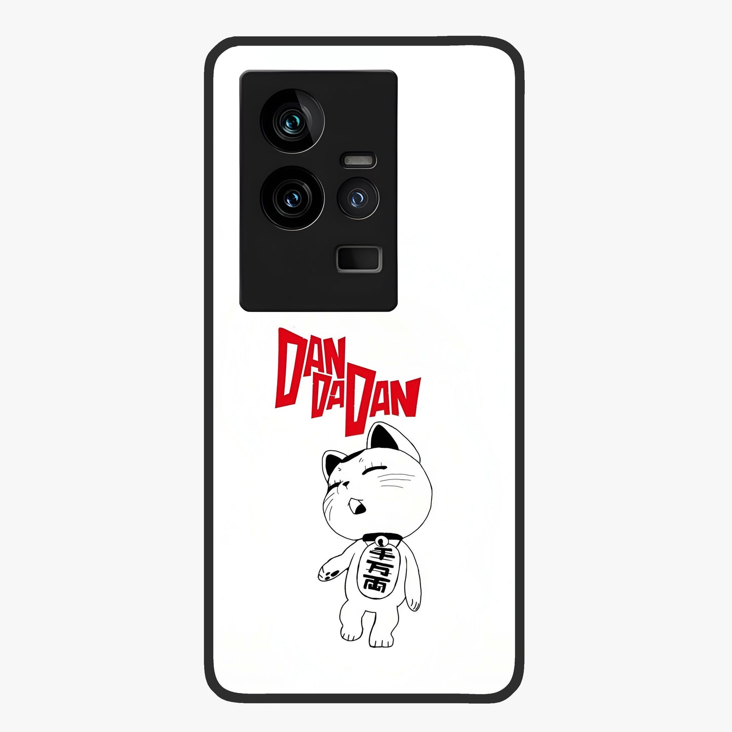 Playful Spirit Charm Glass Case showing flat back view with cheerful charm themed artwork and glossy glass finish.