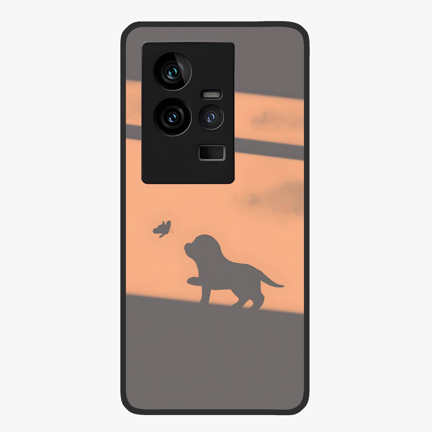 Puppy Shadow Art Glass Case showing flat back view with cute puppy shadow style artwork and glossy glass finish.