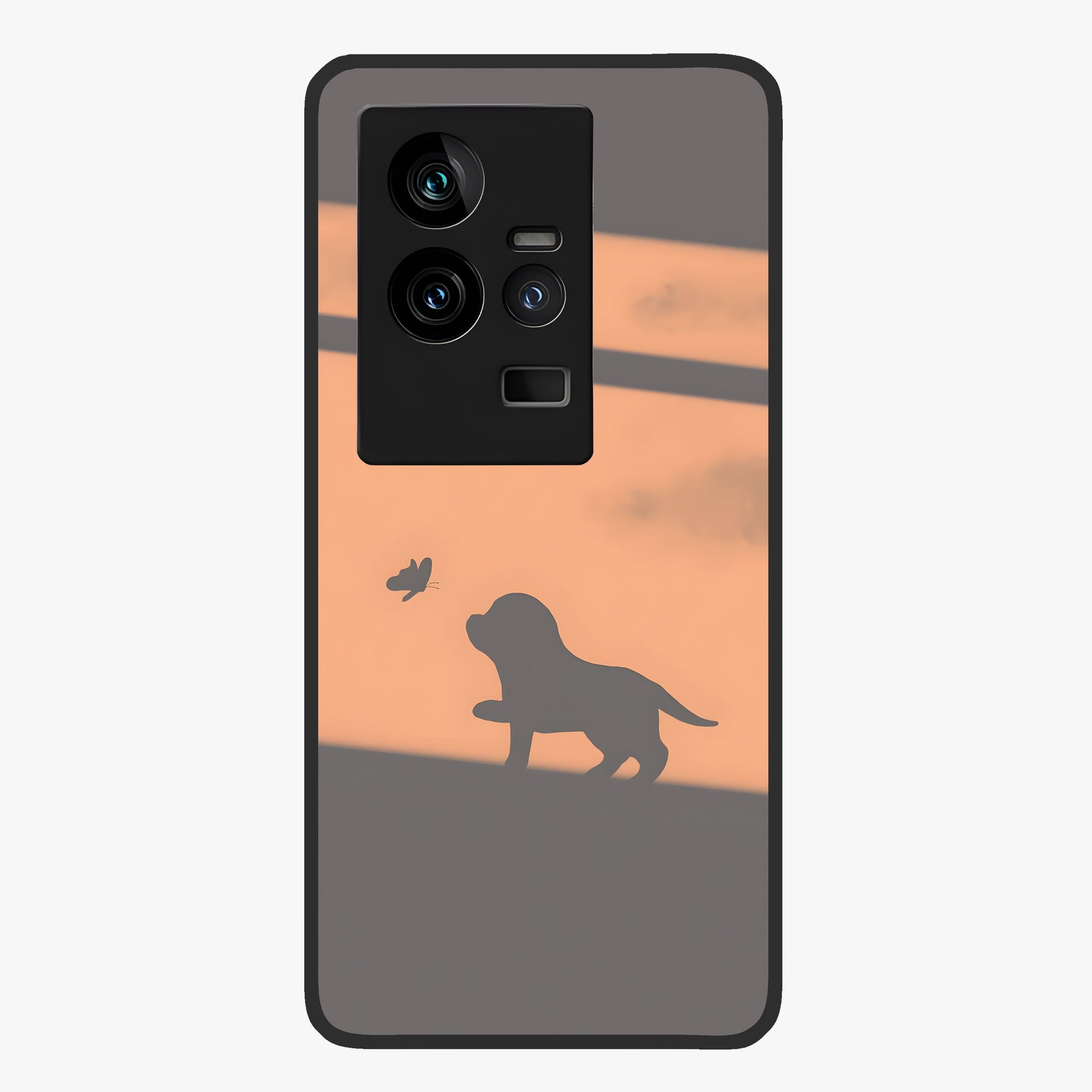 Puppy Shadow Art Glass Case showing flat back view with cute puppy shadow style artwork and glossy glass finish.
