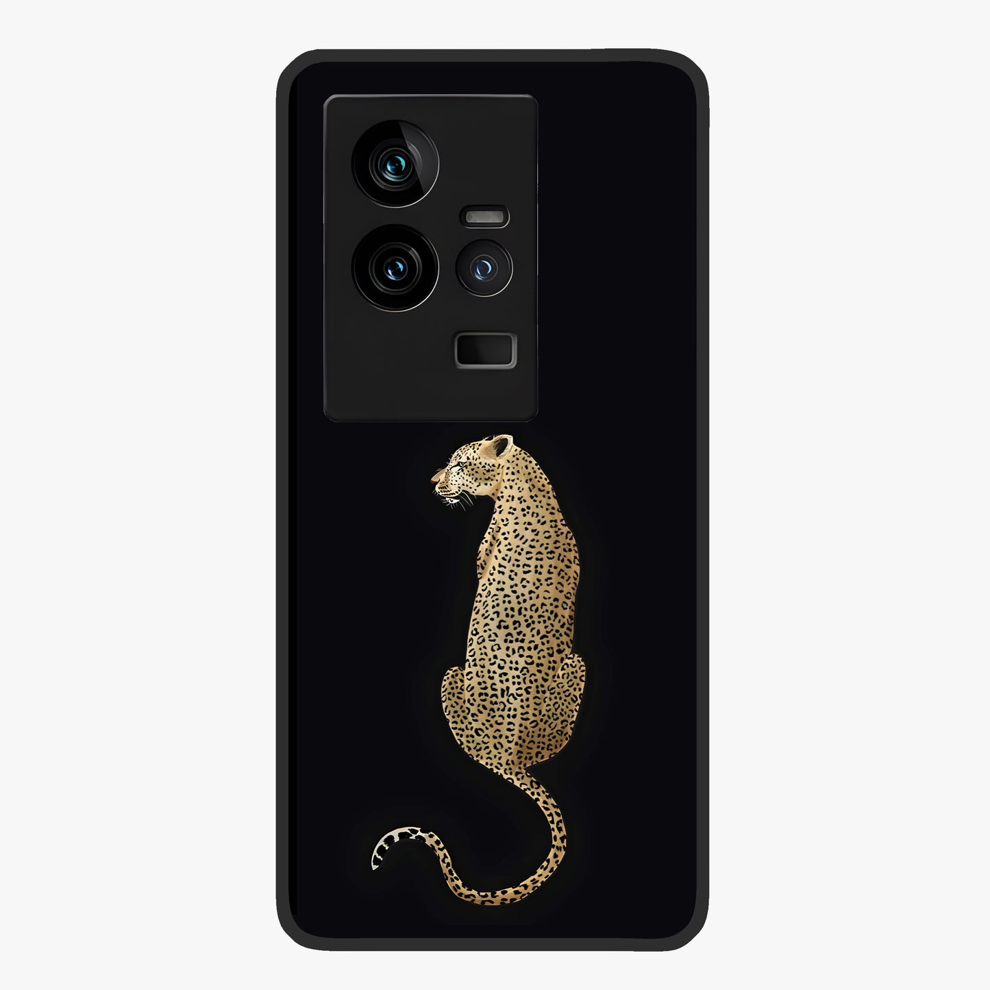 Regal Leopard Glass Case showing flat back view with bold leopard artwork and glossy glass finish.