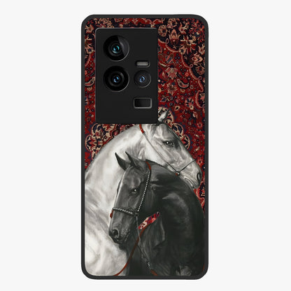 Regal Stallion Tapestry Glass Case showing flat back view with majestic horse tapestry artwork and glossy glass finish.