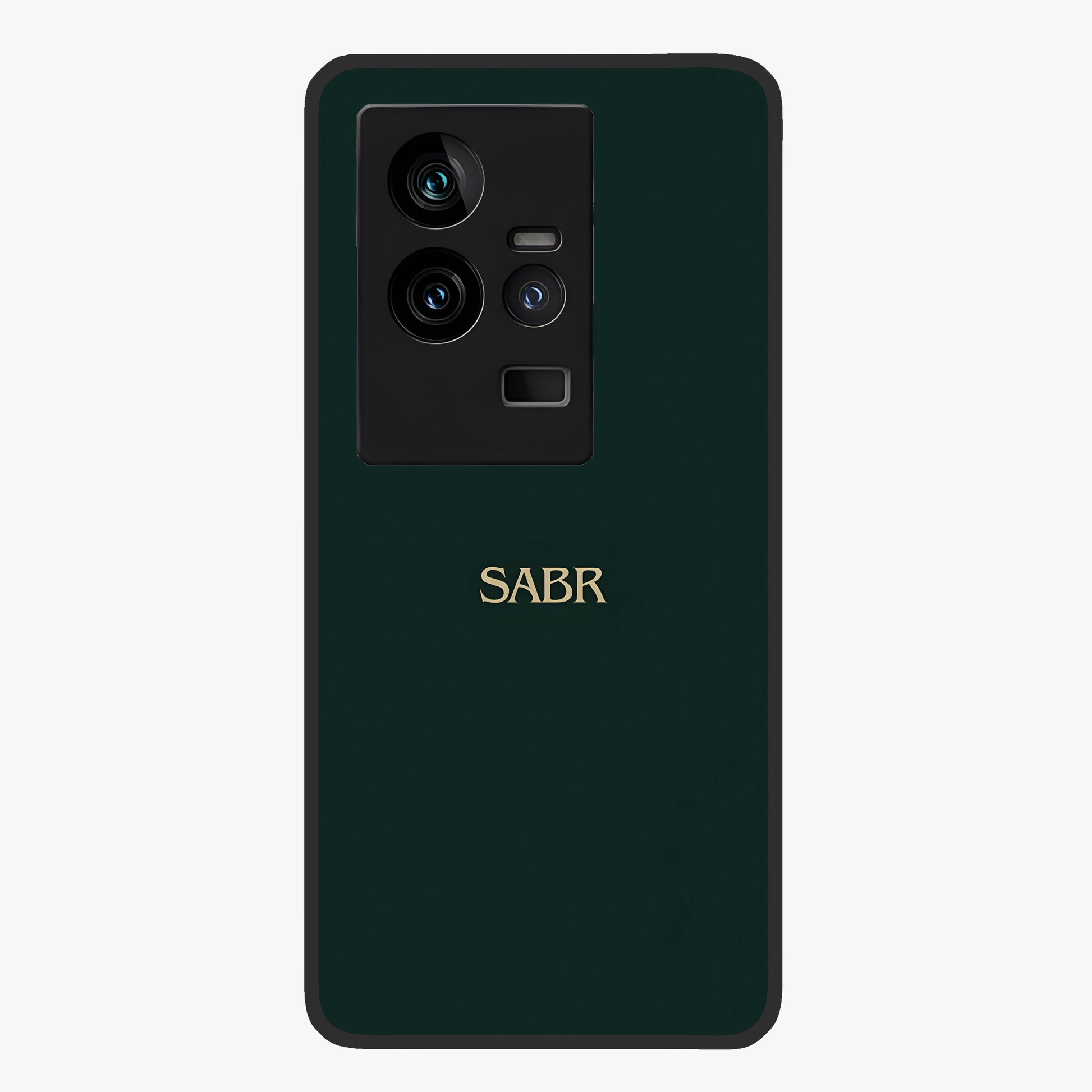 Sabr Minimal Patience Glass Case showing flat back view with minimalist typography artwork and glossy glass finish.