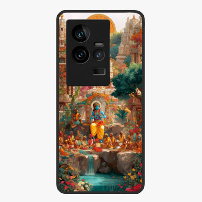 Sacred Sunlight Gods Glass Case showing flat back view with divine sunlight themed artwork and glossy glass finish.