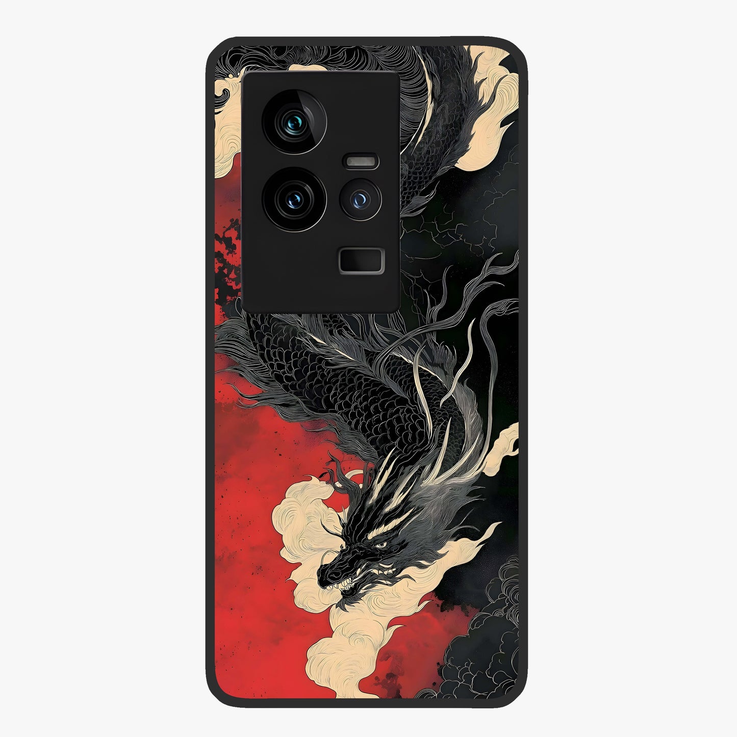 Shadow Dragon Fury Glass Case showing flat back view with fierce dragon artwork and glossy glass finish.