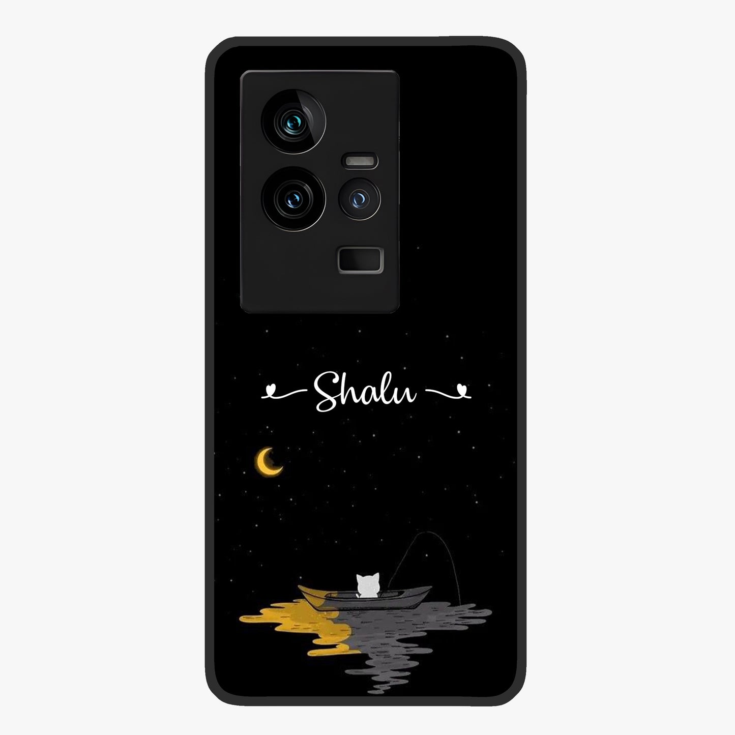 Silent Night Row Glass Case showing flat back view with calm night themed artwork and glossy glass finish.
