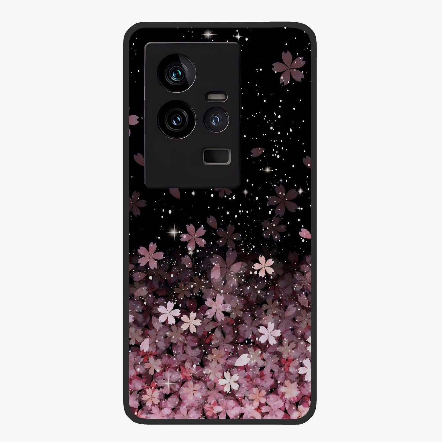 Small Starry Flowers Glass Case showing flat back view with delicate starry floral artwork and glossy glass finish.