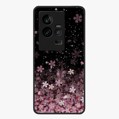 Small Starry Flowers Glass Case showing flat back view with delicate starry floral artwork and glossy glass finish.
