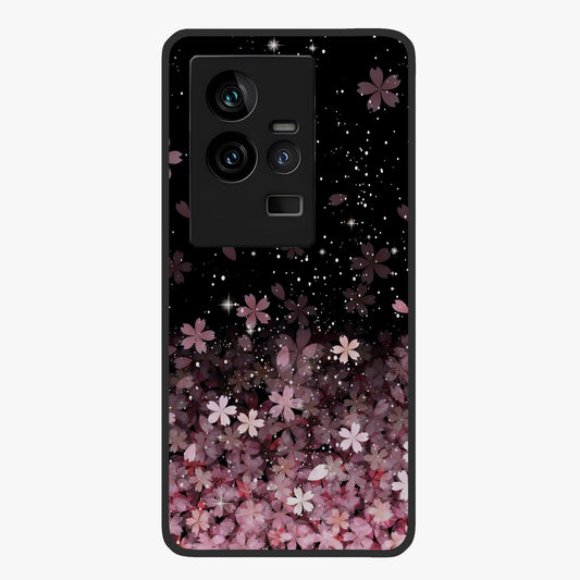 Small Starry Flowers Glass Case showing flat back view with delicate starry floral artwork and glossy glass finish.