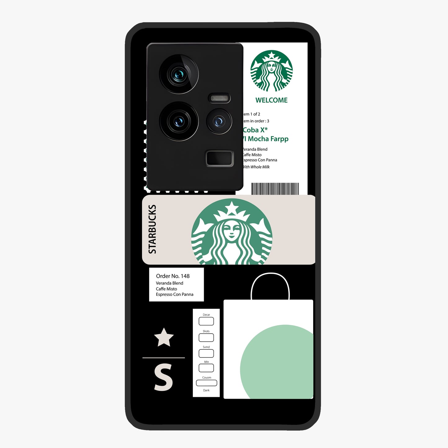 Starbucks Mocha Glass Case showing flat back view with coffee inspired artwork and glossy glass finish.