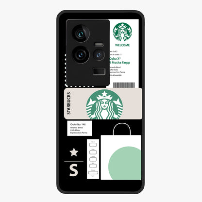Starbucks Mocha Glass Case showing flat back view with coffee inspired artwork and glossy glass finish.