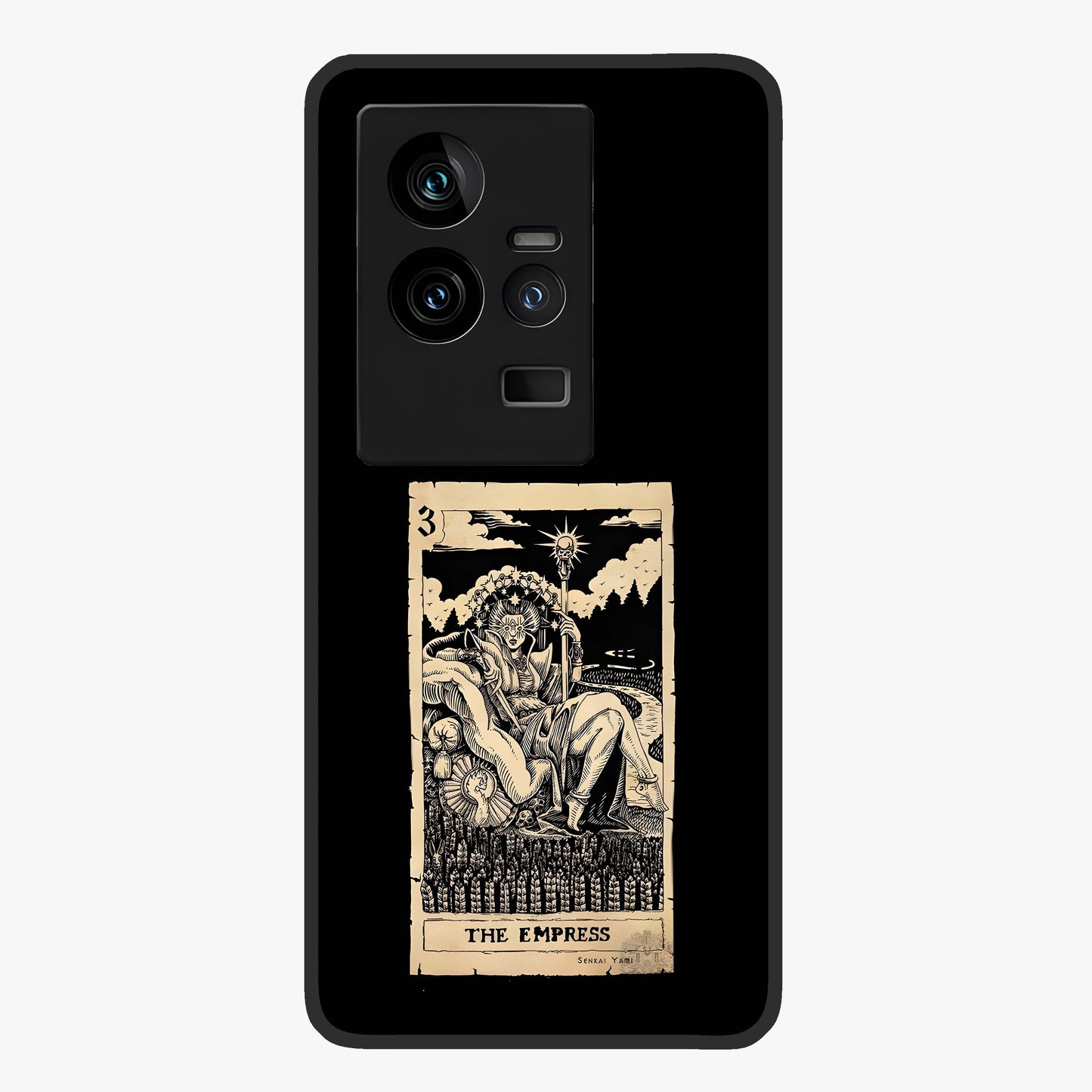 The Empress Glass Case showing flat back view with regal feminine artwork and glossy glass finish.