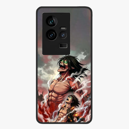 Titan Awakening Fury Glass Case showing flat back view with powerful titan inspired artwork and glossy glass finish.