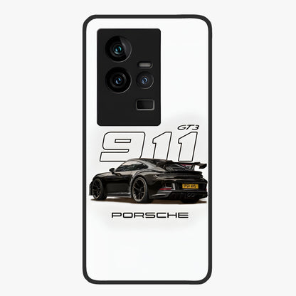 Turbo Legacy Icon Glass Case showing flat back view with iconic sports car inspired artwork and glossy glass finish.