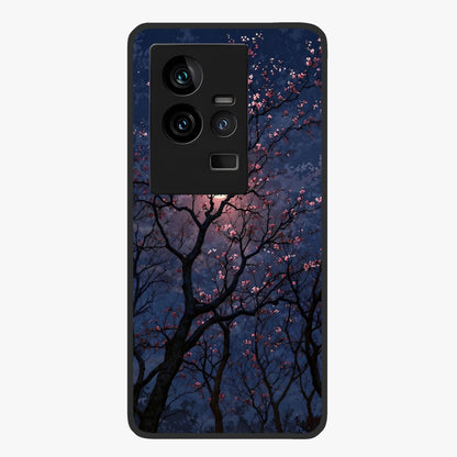 Twilight Sakura Serenade Glass Case showing flat back view with cherry blossom artwork at twilight and glossy glass finish.
