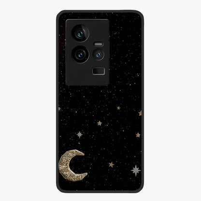 Twinkle Star With Half Moon Glass Case showing flat back view with star and half moon artwork and glossy glass finish.