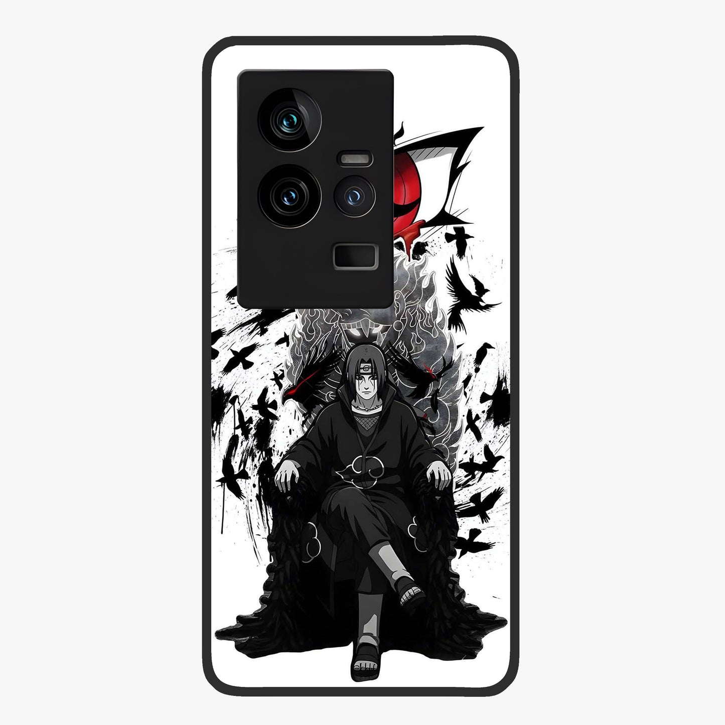 Uchiha Shadow Throne Glass Case showing flat back view with cosmic underwater themed artwork and glossy glass finish.