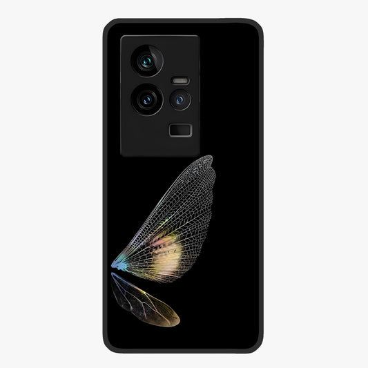 Whispers Of Wings Glass Case showing flat back view with graceful wing inspired artwork and glossy glass finish.