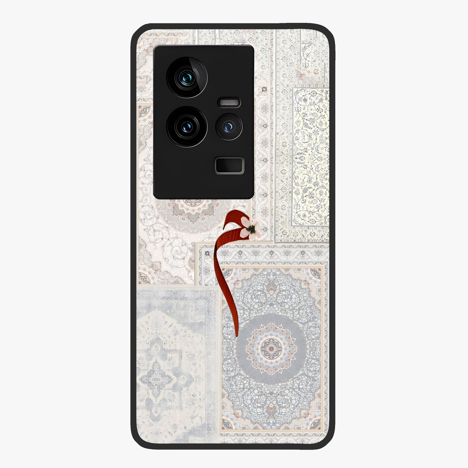 White Aesthetic Bow Glass Case showing flat back view with minimal bow artwork and glossy glass finish.