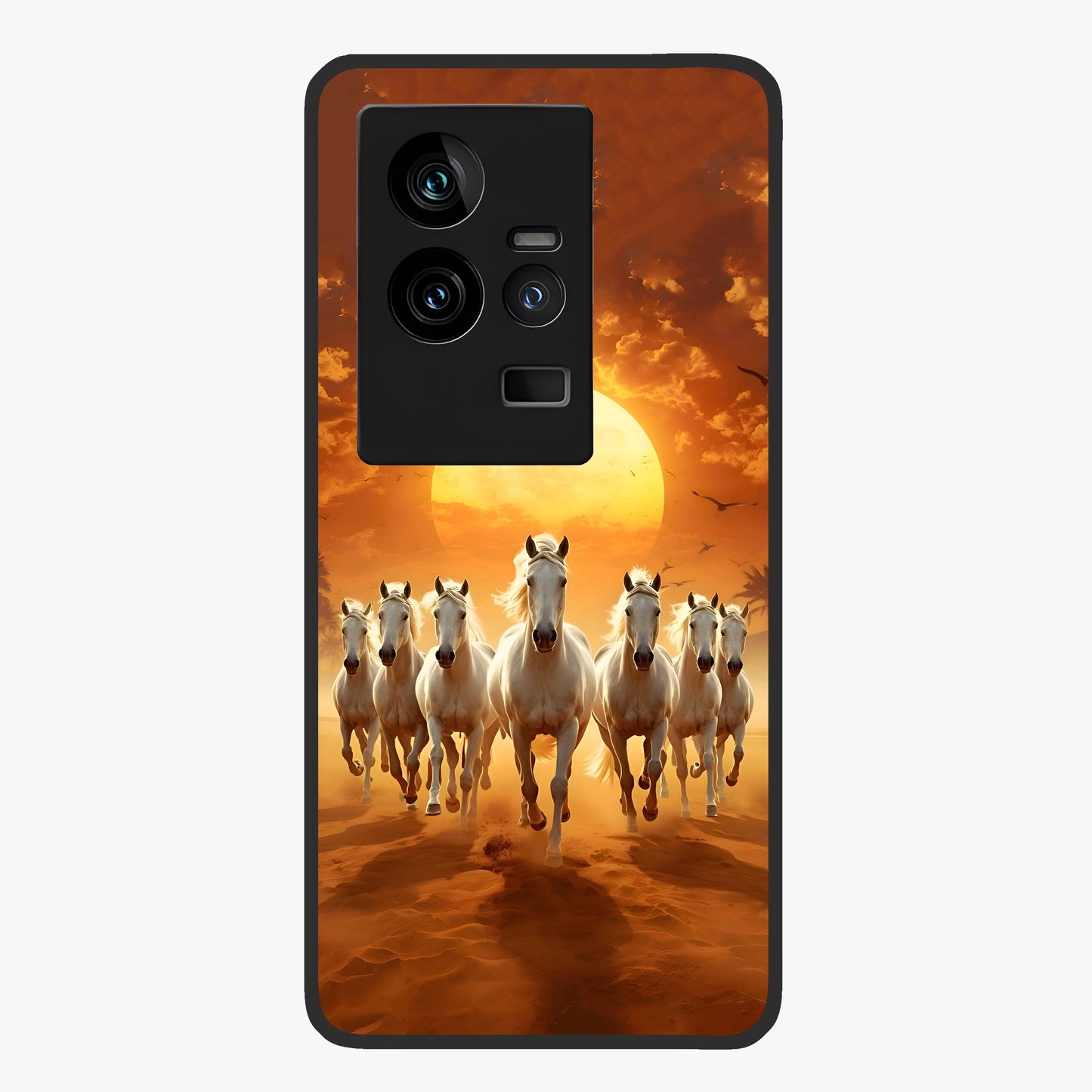Wild Sunset Majesty Glass Case showing flat back view with majestic sunset landscape artwork and glossy glass finish.