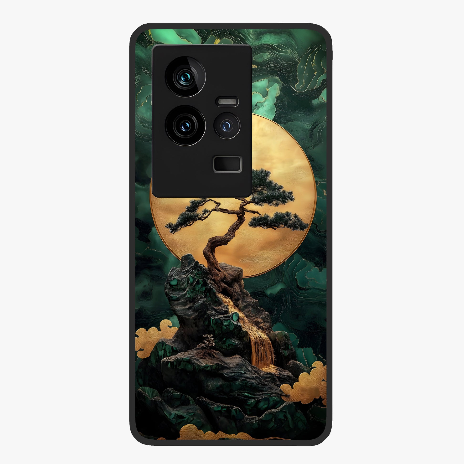 Zen Moon Rise Glass Case showing flat back view with calm moonrise artwork and glossy glass finish.