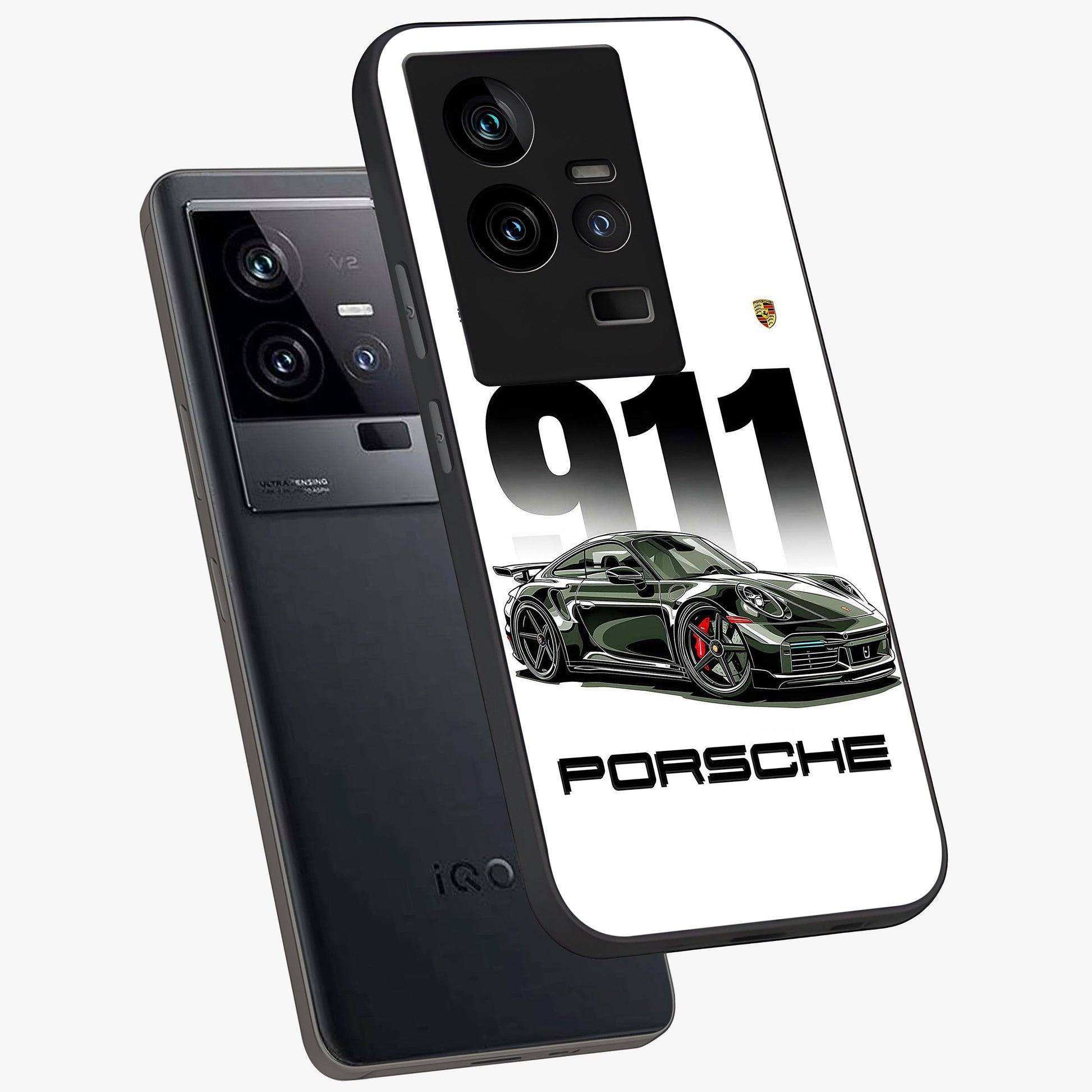 911 Turbo Dominance Glass Case displayed in premium angled mockup highlighting sporty car illustration and sleek glass surface.