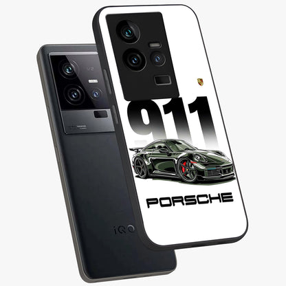 911 Turbo Dominance Glass Case displayed in premium angled mockup highlighting sporty car illustration and sleek glass surface.