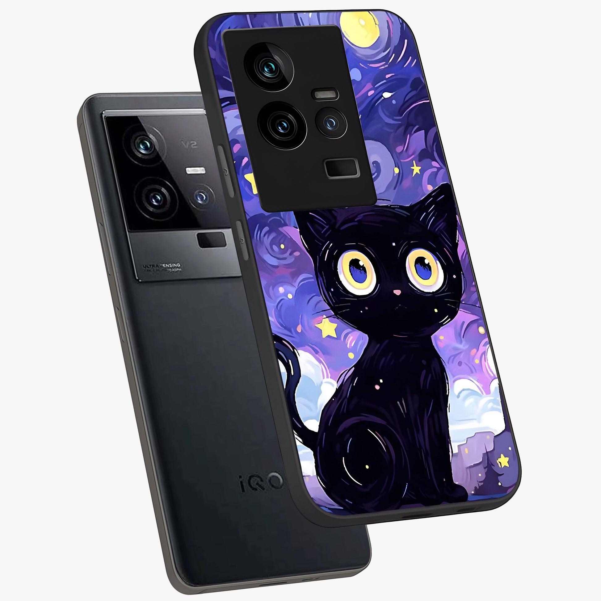 Abstract Cat Art Glass Case displayed in angled mockup highlighting modern abstract cat artwork and sleek glass surface.
