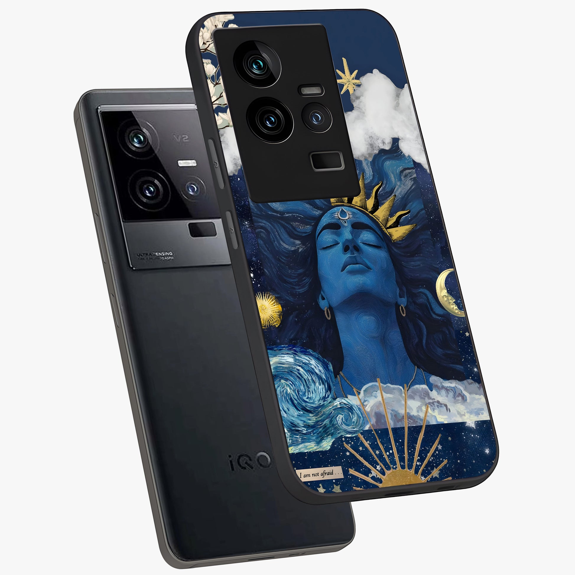 Aesthetic Lord Shiva Glass Case displayed in angled mockup highlighting spiritual Shiva illustration and sacred aesthetic design.