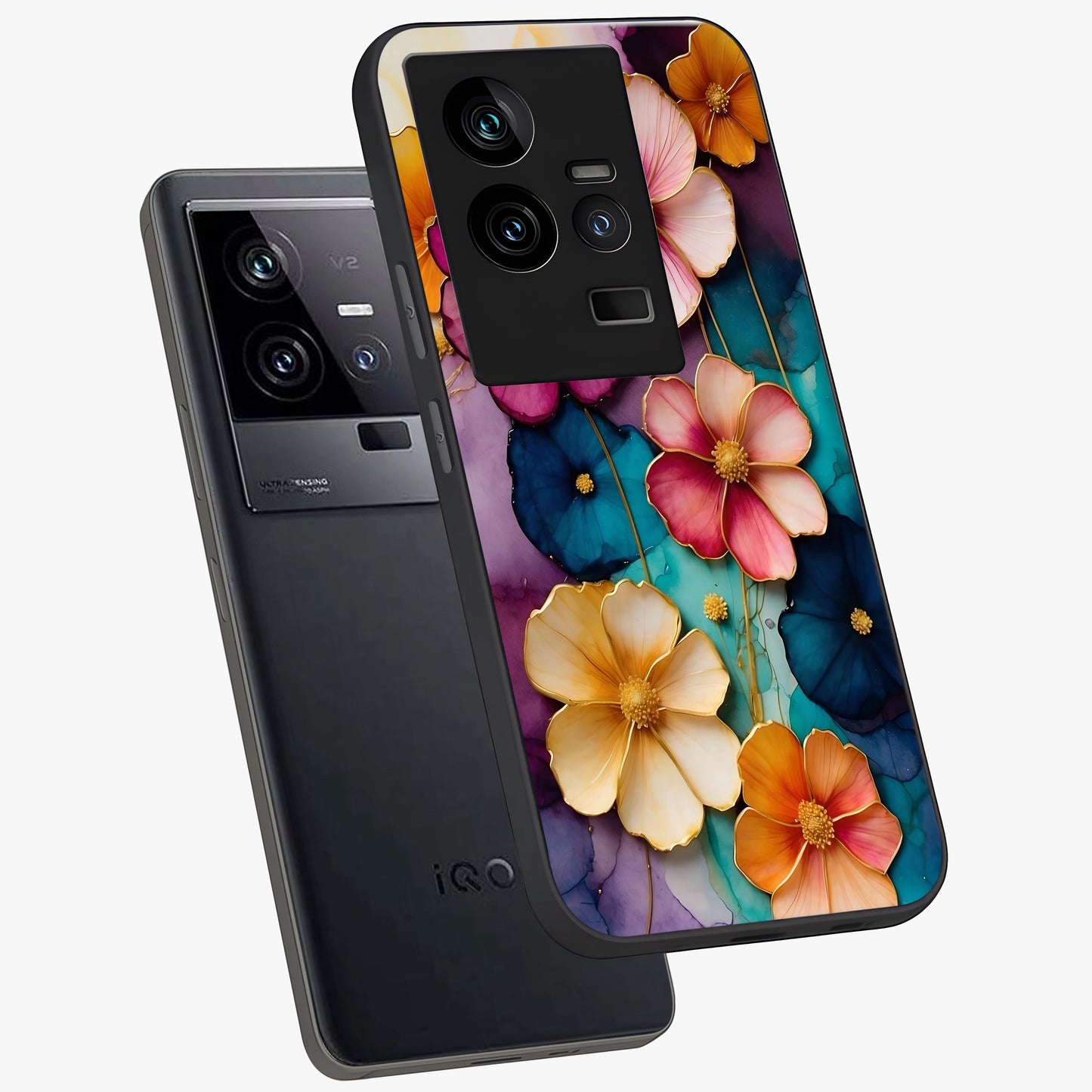 Artlyn Grace Flower Pattern Glass Case displayed in angled mockup highlighting delicate flower pattern design and smooth glass surface.
