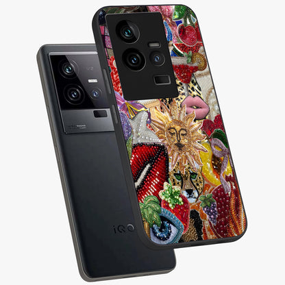 Beaded Fashion Jungle Glass Case displayed in angled mockup highlighting colorful fashion bead design and artistic pattern.