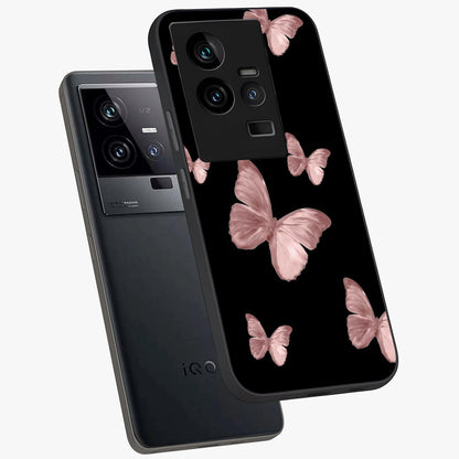 Butterfly Pattern Glass Case displayed in angled mockup highlighting delicate butterfly design and aesthetic pattern style.